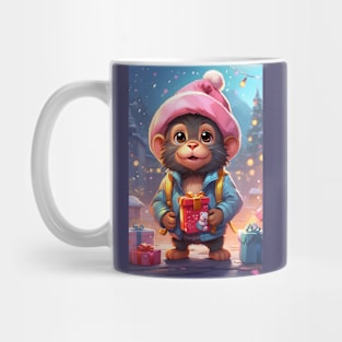 Cute Monkey with Christmas Present Mug